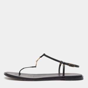 Dior Black Leather D'cest Thong Flat Sandals Size 40