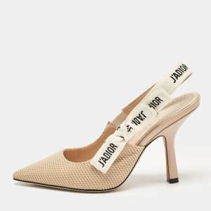 Pre Owned Dior Beige Technical Fabric J'adior Slingback Pumps Size 34