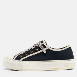 Dior Navy Blue Canvas Walk'n'Dior Lace Up Sneakers Size 36.5