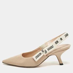 Dior Beige Fabric J'Adior Slingback Pumps Size 38