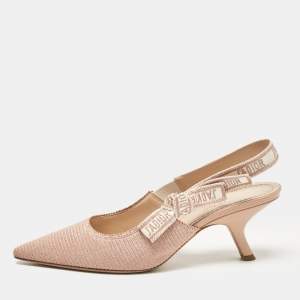 Dior Pink Embroidered Canvas J'Adior Slingback Pumps Size 39