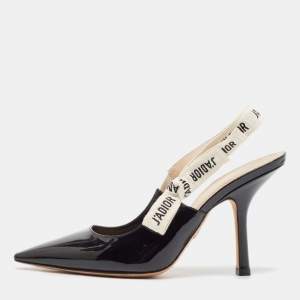 Dior Black Patent Leather J'Adior Slingback Pumps Size 38