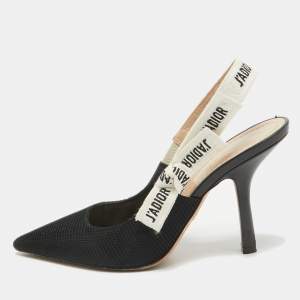 Dior Black Knit Fabric J'Adior Pointed Toe Slingback Pumps Size 38