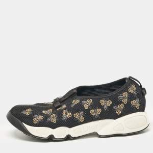 Dior Black Mesh Bee Embellished Fusion Slip On Sneakers Size 38.5