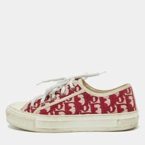 Dior Red/White Oblique Canvas Walk'n'Dior Low Top Sneakers Size 38.5