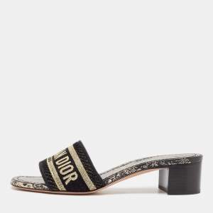 Dior Gold/Black Canvas Dway Slide Sandals Size 36.5