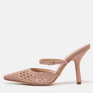 Pre Owned Dior Rose Pink Metallic Mesh Dior Capture Mules Size 39.5