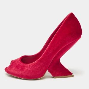 Dior Red Velvet Peep Toe Wedge Pumps Size 38