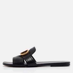 Dior Black Leather 30 Montaigne Flat Slides Size 36