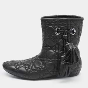 Dior Black Cannage Quilted Leather Tassel Snow Boots Size 38