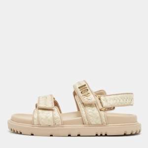 Dior Beige Woven Raffia and Leather Dioract Sandals Size 37.5