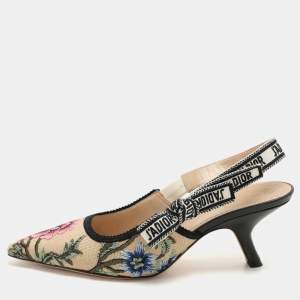 Dior Multicolor Petites Fleurs Embroidered Raffia J'Adior Pumps Size 38