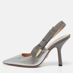 Pre Owned Dior Silver Canvas and Leather J'Adior Pumps Size 37.5