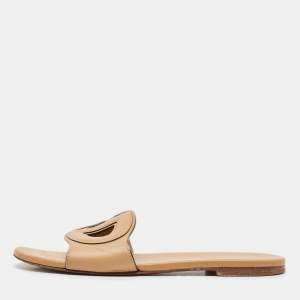 Dior Tan Leather D-Club Flat Slides Size 39