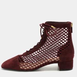 Dior Burgundy Suede and Mesh Naughtily-D Ankle Boots Size 38.5