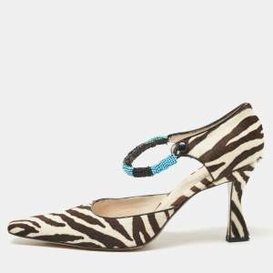 Dior Brown/White Zebra Print Calf Hair Beaded Pumps Size 39.5