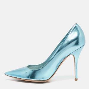 Dior Metallic Blue Leather Cherie Pumps Size 38.5