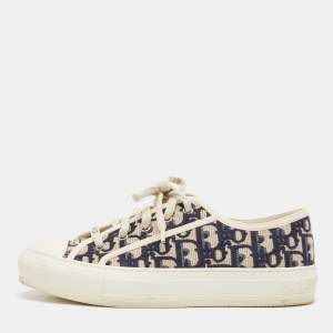 Dior White/Blue Monogram Canvas Walk'n'Dior Low Top Sneakers Size 37.5