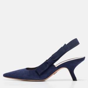 Dior Blue Suede J'Adior Slingback Pumps Size 38.5