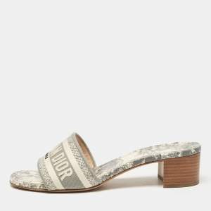 Pre Owned Dior Grey Canvas Dway Slide Sandals Size 38
