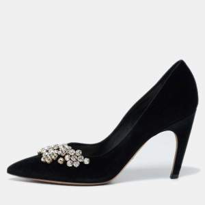 Dior Black Velvet Crystal Embellished Dior Soul Pumps Size 40.5