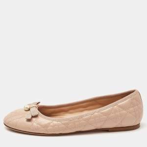 Dior Beige Cannage Leather Pearl Bow Ballet Flats Size 39.5