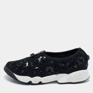 Dior Black Embellished Mesh Fusion Sneakers Size 38.5