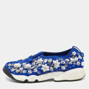 Dior Blue Mesh Embellished Fusion Slip On Sneakers Size 37.5