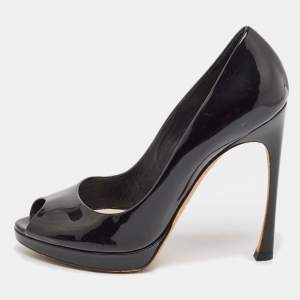Dior Black Patent Leather Peep Toe Platform Pumps Size 38.5