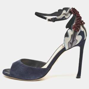 Dior Navy Blue Suede Ankle Strap Sandals Size 37.5