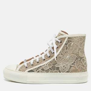 Pre Owned Dior Gold Lace and Mesh Walk'n'Dior High Top Sneakers Size 38.5