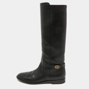 Dior Black Leather Riding Knee Length Boots Size 40.5