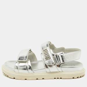 Dior Metallic Silver Leather DiorAct Flat Sandals Size 36.5