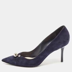 Dior Navy Blue Suede Logo Pointed Toe Pumps Size 38.5