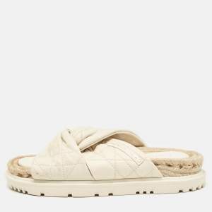 Dior Off White Quilted Leather D-Twist Espadrille Flat Slides Size 37
