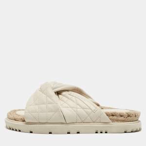 Dior Cream Cannage Quilted Leather D-Twist Espadrille Flat Sandals Size 38.5