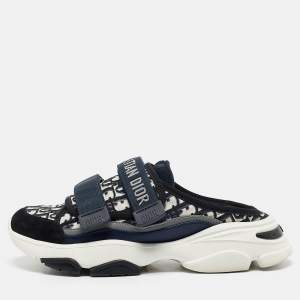 Pre Owned Dior Navy Blue Oblique Technical Fabric D Wander Mule Sneakers Size 38.5