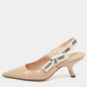Pre Owned Dior Beige Patent Leather J'Adior Slingback Pumps Size 36