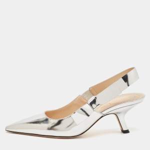 Dior Silver Leather Sweet-D Slingback Pumps Size 36.5