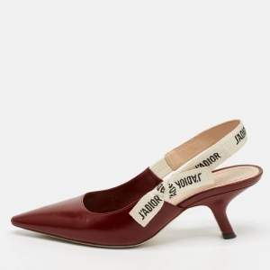 Dior Dark Red Leather J'adior Slingback Pumps Size 36.5