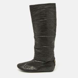 Dior Black Cannage Quilted Leather Knee Length Boots Size 37.5