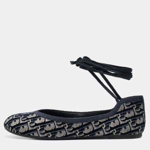 Dior Blue Oblique Embroidered Velvet Poeme Ballet Flats Size 39.5