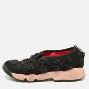 Dior Black Mesh Floral Embellished Fusion Slip On Sneakers Size 37.5