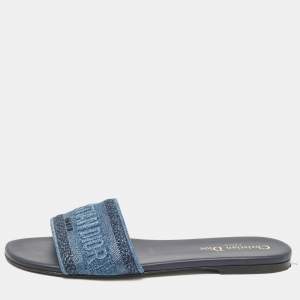 Dior Blue Denim Dway Flat Slides Size 39