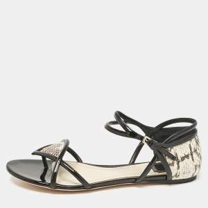 Dior Beige/Black Python and Patent Leather Venus Flat Sandals Size 40
