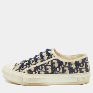 Pre Owned Dior Navy Blue/White Oblique Canvas Walk'n'Dior Low Top Sneakers Size 37.5