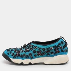 Pre Owned Dior Turquoise Mesh Fusion Slip On Sneakers Size 39