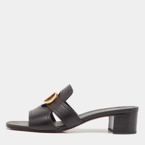 Dior Black Leather 30 Montaigne Block Heel Slide Sandals Size 40