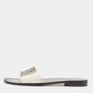 Pre Owned Dior White/Black Leather Diorevolution Slide Flats Size 42