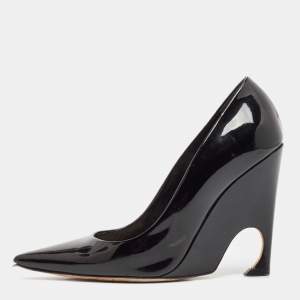 Dior Black Patent Leather Optique Wedge Pumps Size 38